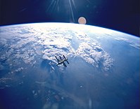 الأرض ومحطة مير الفضائية في يونيو عام 1995، وهي مثال عن إمكانية ضوء الشمس تبهيت النجوم ما يجعلها غير مرئية.