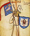 Una imagen de Jesús como caballero medieval portando un blasón de los oficiales de armas basado en el Velo de Verónica