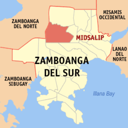 Mapa de Zamboanga del Sur con Midsalip resaltado