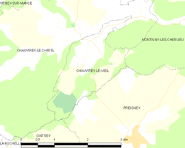 Mapa obce Chauvirey-le-Vieil
