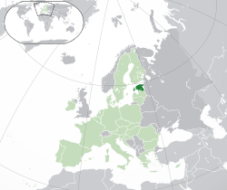 Location of  എസ്റ്റോണിയ  (dark green) – in യൂറോപ്പ്  (light green & dark grey) – in യൂറോപ്യൻ യൂണിയൻ  (light green)  —  [Legend]