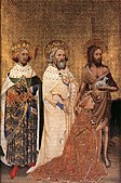 Wilton-diptykonet. Edmund er framstilt sammen med Edvard Bekjenneren, Johannes døperen og Richard II.