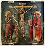Crucifixion avec saint Jean-Baptiste, saint François et saint Jérôme, 1420/1450, Maestro di Staffolo.
