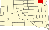 Округ Маршалл на мапі штату Південна Дакота highlighting