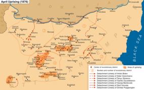Mapa s vyznačenými ohnisky Dubnového povstání