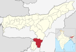 Cachar district's location in Assam