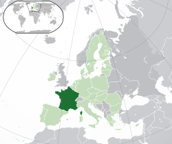 Lega  Francije  (temnozelena) – na Evropski celini  (svetlozelena & temnosiva) – v Evropski uniji  (svetlozelena)
