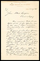 Schreiben von Reclam an Albert Langen von 1895