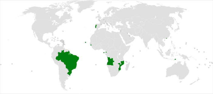 Mapa dos países lusófonos.