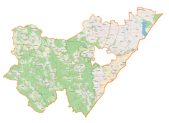 Mapa konturowa powiatu przemyskiego, u góry znajduje się punkt z opisem „Kaszyce”