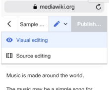 Screenshot showing a drop-down menu for switching editing tools