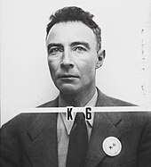 Mug shot with "K-6" over it and "J. R. Oppenheimer" typewritten below.