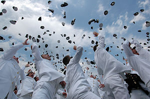 Hat toss at end of Annapolis graduation ceremony