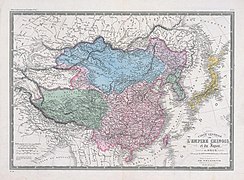 نقشه تبت و چین در دوران دودمان چینگ در سال ۱۸۷۵ میلادی.