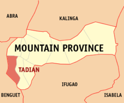 Map of Mountain Province with Tadian highlighted