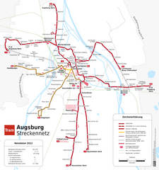 Netzplan der Straßenbahn Augsburg während des Königsplatz-Umbaus