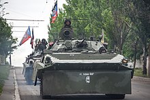 Um comboio de veículos militares próximo de Donetsk, em maio de 2015.