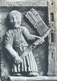 Ломбардський знаменосець знову в'їжджає в Мілан в 1167 році (рік заснування Ліги) після його знищення в 1162 році імператором Фрідріхом I. Барельєф Порта Романа, Мілан (1171)