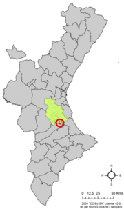 Localização do município de L'Ènova na Comunidade Valenciana