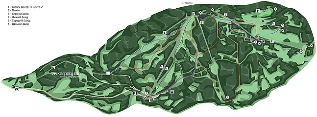 Мапа спусків на горі Тростян