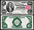 1891-es szériájú Silver Certificate 100 dolláros államjegy James Monroe elnök portréjával.