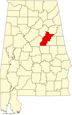 map of Alabama highlighting Talladega County