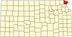 map of Kansas highlighting Doniphan County