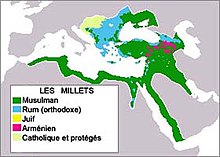 (Mapa) Principais religiões do Império Otomano, observando que os "millets" do sistema Millet não eram efetivamente definidos territorialmente