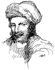 Abu Nuwas digambar oleh Kahlil Gibran pada 1916.