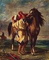 Moroccan Saddles His Horse label QS:Len,"Moroccan Saddles His Horse" label QS:Lpl,"Marokańczyk siodłający konia" 1855