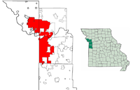 Lokacija gradskih okruga Kansas Cityja u državi Missouri