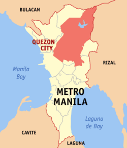 Mapa ng Kalakhang Maynila na nagpapakita ng lokasyon ng Lungsod Quezon.