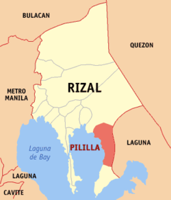 Mapa de Rizal con Pililla resaltado