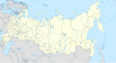 Mapa konturowa Rosji, blisko lewej krawiędzi znajduje się punkt z opisem „1-je Gniezdiłowo”