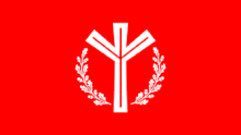 Algiz-Rune mit Eichenlaub auf Flagge der Organisation National Vanguard, USA; gegründet 2006