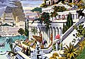 Os xardíns colgantes de Babilonia, foron algunha vez unha das sete marabillas do mundo antigo, símbolo do poder do Imperio neobabilónico, hoxe apenas existe evidencia da súa existencia. Cadro do século XIV de Martin van Heemskerck; ao fondo vese a lendaria Torre de Babel.