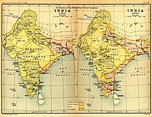ہندوستان 1765ء تا 1805ء ایسٹ انڈیا کمپنی علاقہ جات گلابی رنگ میں