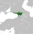 Ir-Renju tal-Abkażja bejn 850 u 950, fl-eqqel tal-espansjoni territorjali tiegħu. (Sovrappost fuq fruntieri moderni).
