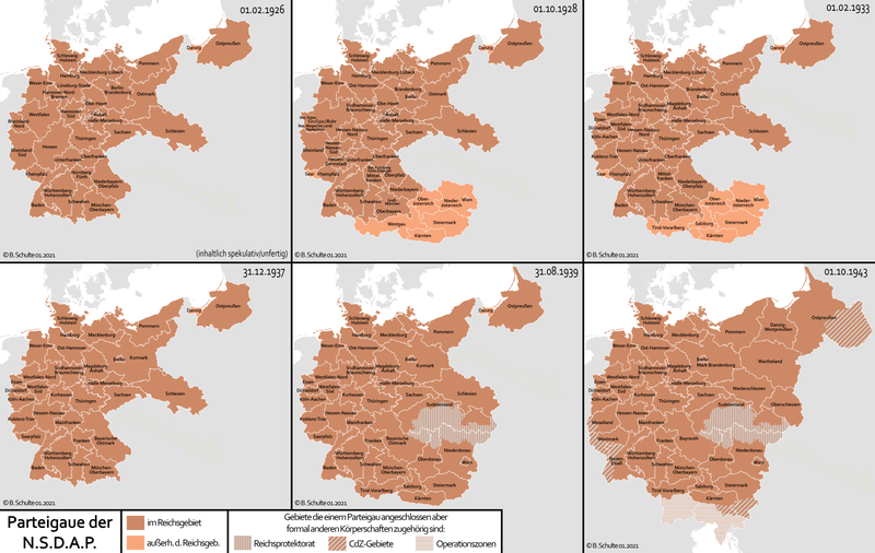Okręgi NSDAP w latach 1926, 1928, 1933, 1937, 1939 i 1944