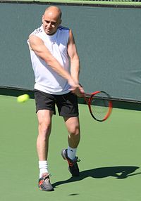 Andre Agassi practicing in Indian Wells, California, USA, on Sunday 12 March 2006.