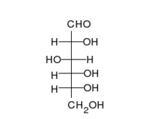 The straight chain form consists of four C H O H groups linked in a row, capped at the ends by an aldehyde group C O H and a methanol group C H 2 O H. To form the ring, the aldehyde group combines with the O H group of the next-to-last carbon at the other end, just before the methanol group.