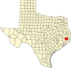 map of Texas highlighting Hardin County
