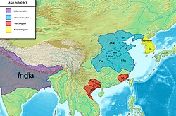 Vị trí của Văn Lang và Nam Cương, sau thống nhất thành Âu Lạc (đỏ)