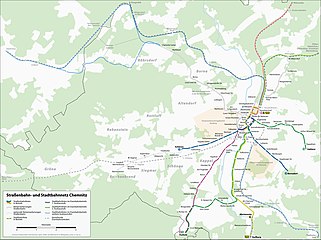 Netzplan der Straßenbahn Chemnitz
