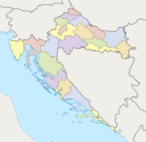 Harta cantoanelor și reședințelor de canton din Croația. Zagreb este capitala cantonului Zagreb ce înconjoară orașul Zagreb