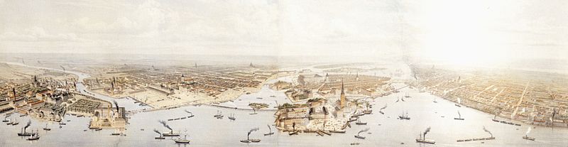 Otto August Mankells Stockholmspanorama skapades åren 1870 till 1871. I mitten syns Riddarholmen, till vänster Kungsholmen och till höger Södermalm