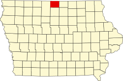 map of Iowa highlighting Winnebago County