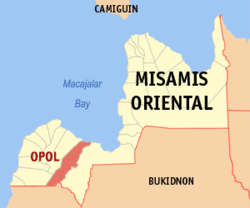 Mapa de Misamis Oriental con Opol resaltado