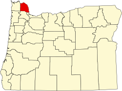 map of Oregon highlighting Columbia County