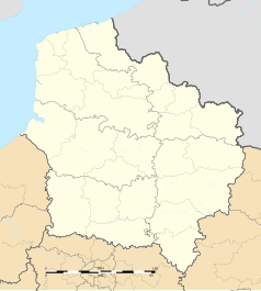 Mapa konturowa regionu Hauts-de-France, u góry po lewej znajduje się punkt z opisem „Montcavrel”